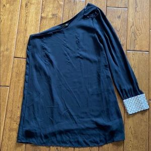 Black flowly one sleeve cocktail dress. Size small